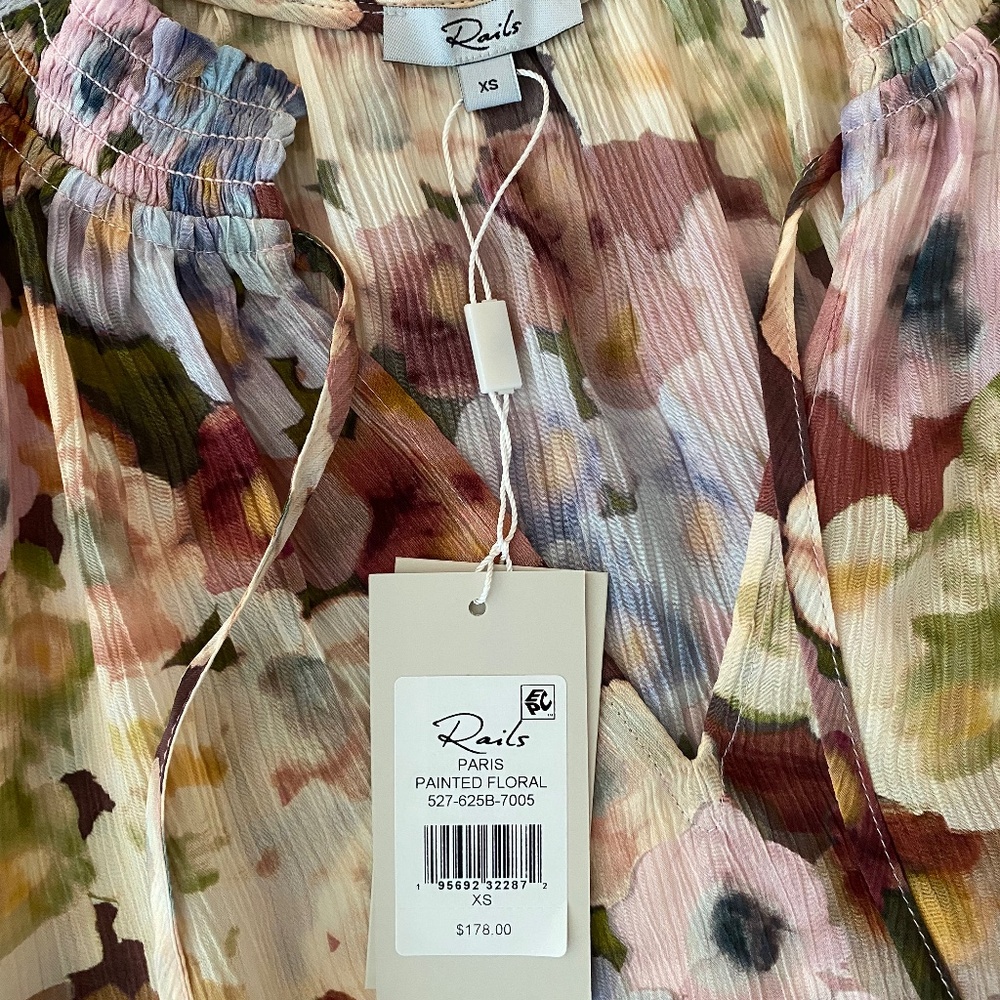 NEW! Rails Paris Top in Painted Floral Multi Color Short Sleeve Size XS - $178 - Picture 3 of 16
